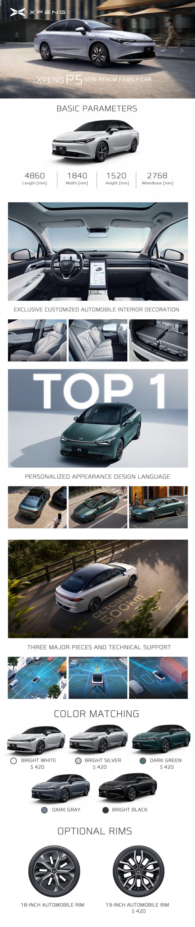 Compacto sedán Xiaopeng P5 coche eléctrico 2024 FWD LFP batería 5 puertas 5 asientos 0